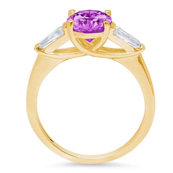 2.5 ct Oval Cut Simulated Alexandrite Three-Stone Engagement Ring for Women in 18K Yellow Gold