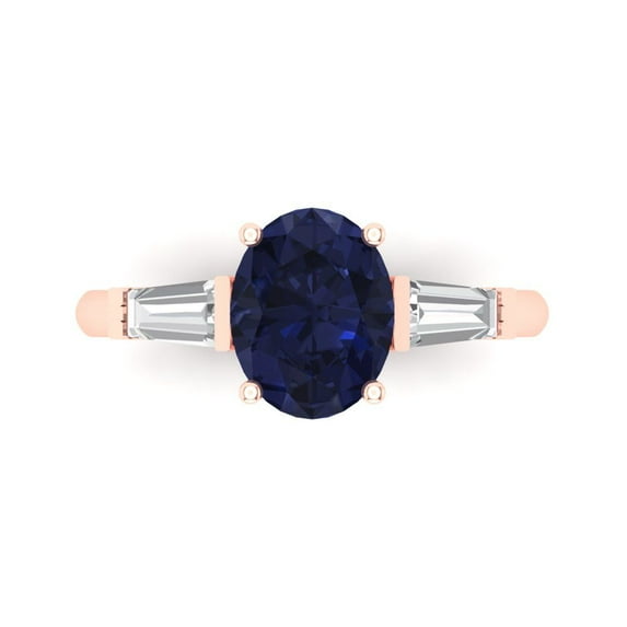 Clara Pucci 14K Rose Gold 2.5ct BlueSapphire Three-Stone Ring for Women