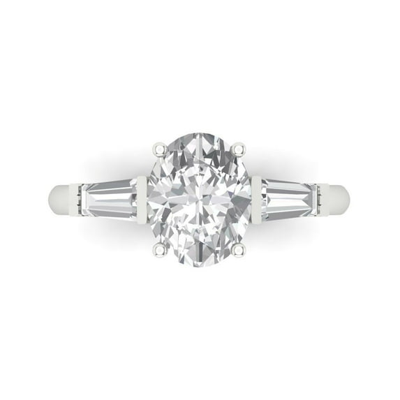 2.5 ctw 3 Stone Anniversary Ring for Women | Oval Cut Zirconia Diamond | Hyperallergenic Solid 18K White Gold