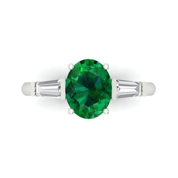 Clara Pucci 14K White Gold Solid Gold Emerald Three-Stone Anniversary Ring for Women - 2.5 cttw Oval Cut