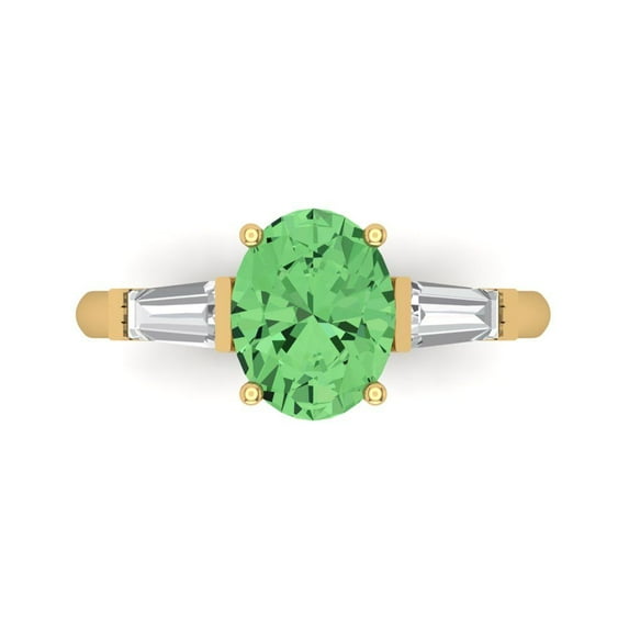 2.5 ctw 3 Stone Anniversary Ring for Women | Oval Cut Simulated Green Diamond | Hyperallergenic Solid 18K Yellow Gold