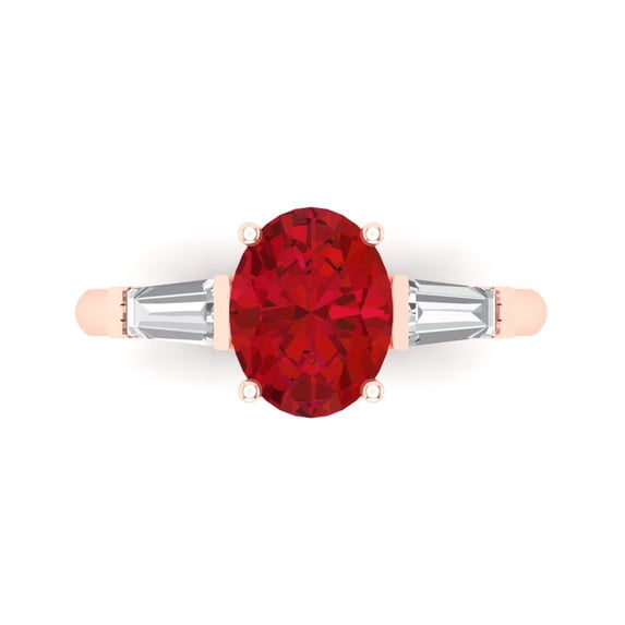 Clara Pucci 14K Rose Gold Solid Gold Tourmaline Three-Stone Anniversary Ring for Women - 2.5 cttw Oval Cut