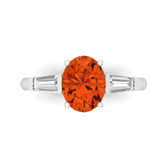 2.5 ct Oval Cut Simulated Red Diamond 3 Stone 18K White Gold Womens Engagement Ring