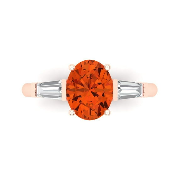 2.5 ct Oval Cut Simulated Red Diamond Three-Stone Engagement Ring for Women in 18K Rose Gold