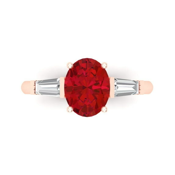 2.5 ct Oval Cut Simulated Ruby Three-Stone Engagement Ring for Women in 18K Rose Gold