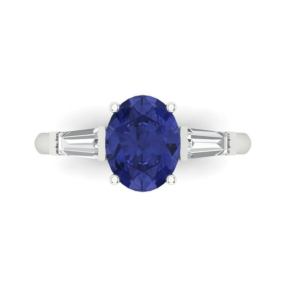 2.5 ct Oval Cut Simulated Tanzanite 3 Stone 14K White Gold Womens Engagement Ring