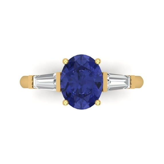 Clara Pucci 14K Yellow Gold Solid Gold Tanzanite Three-Stone Anniversary Ring for Women - 2.5 cttw Oval Cut