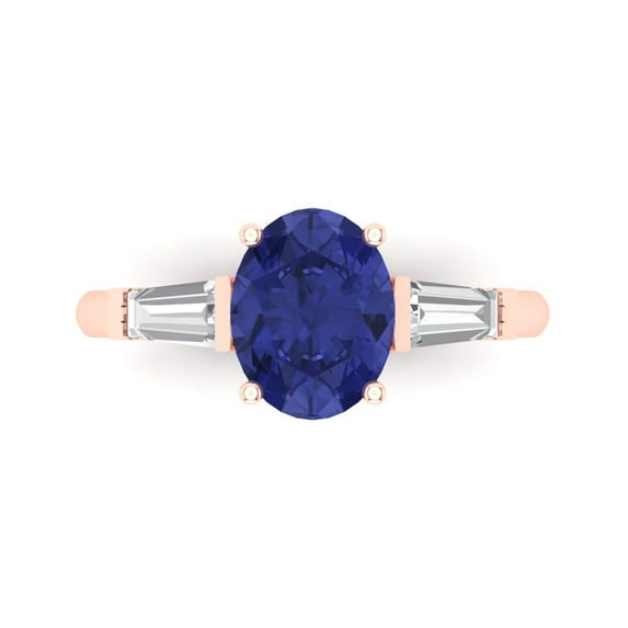 2.5 ct Oval Cut Simulated Tanzanite 3 Stone 18K Rose Gold Womens Engagement Ring