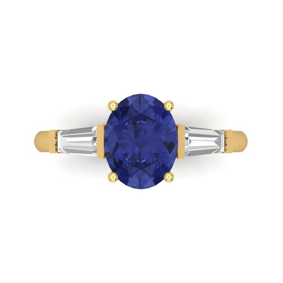 2.5 ct Oval Cut Simulated Tanzanite Three-Stone Engagement Ring for Women in 14K Yellow Gold