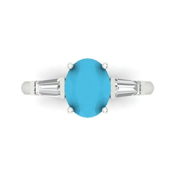 2.5 ct Oval Cut Simulated Turquoise 3 Stone 14K White Gold Womens Engagement Ring