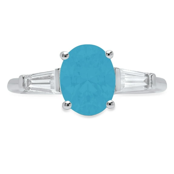 2.5 ct Oval Cut Simulated Turquoise 3 Stone 18K White Gold Womens Engagement Ring