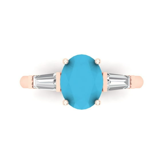 2.5 ct Oval Cut Simulated Turquoise Three-Stone Engagement Ring for Women in 18K Rose Gold