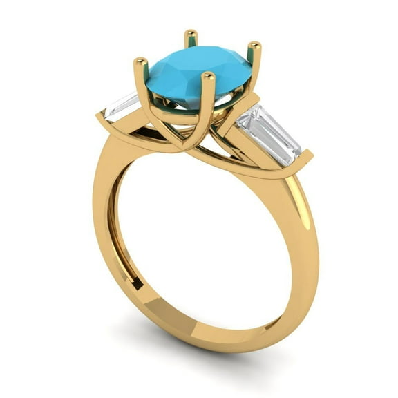 2.5 ct Oval Cut Simulated Turquoise Three-Stone Engagement Ring for Women in 18K Yellow Gold