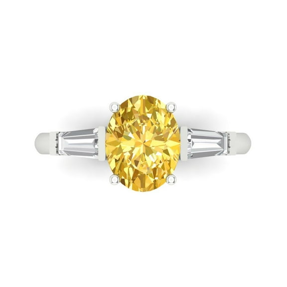 2.5 ctw 3 Stone Anniversary Ring for Women | Oval Cut Simulated Yellow Diamond | Hyperallergenic Solid 14K White Gold