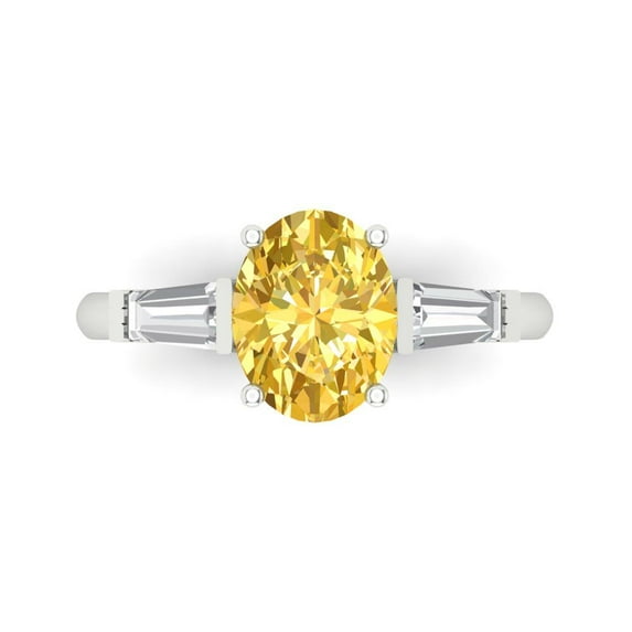 2.5 ctw 3 Stone Anniversary Ring for Women | Oval Cut Simulated Yellow Diamond | Hyperallergenic Solid 18K White Gold