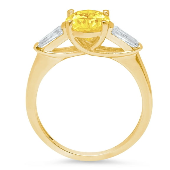 2.5 ct Oval Cut Simulated Yellow Diamond Three-Stone Engagement Ring for Women in 14K Yellow Gold