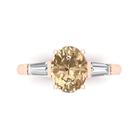Clara Pucci 14K Rose Gold Solid Gold YellowMoissanite Three-Stone Anniversary Ring for Women - 2.5 cttw Oval Cut