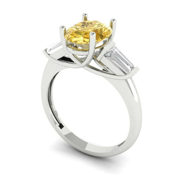 2.5 ct Oval Cut Yellow Moissanite Three-Stone Engagement Ring for Women in 18K White Gold
