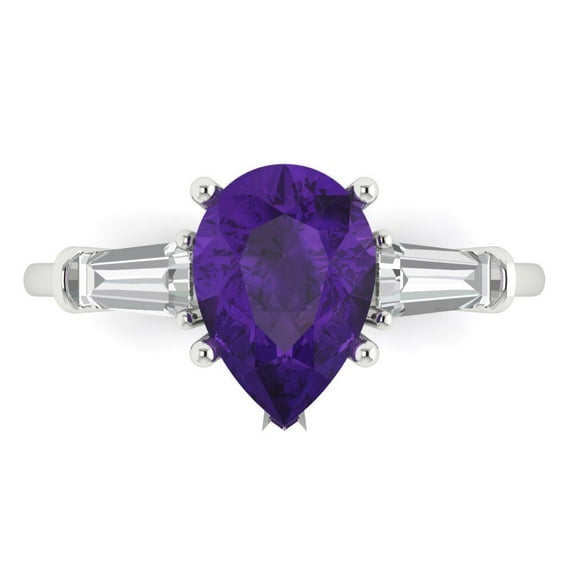 Clara Pucci 14K White Gold 2.5ct Amethyst Three-Stone Ring for Women