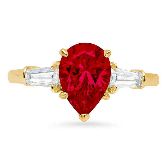 2.5 ct Pear Cut Natural Garnet 3 Stone 18K Yellow Gold Womens Engagement Ring