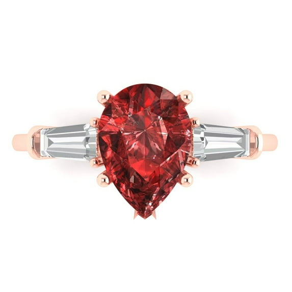 Clara Pucci 14K Rose Gold 2.5ct Garnet Three-Stone Ring for Women