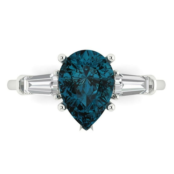 2.5 ctw 3 Stone Anniversary Ring for Women | Pear Cut Natural London Blue Topaz | Hyperallergenic Solid 14K White Gold