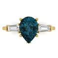 thumbnail image 1 of 2.5 ct Pear Cut Natural London Blue Topaz 3 Stone 18K Yellow Gold Womens Engagement Ring, 1 of 3