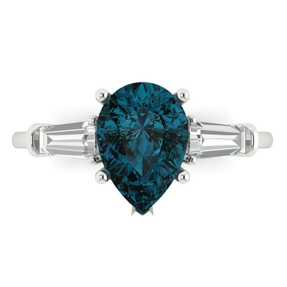 2.5 ct Pear Cut Natural London Blue Topaz Three-Stone Engagement Ring for Women in 18K White Gold