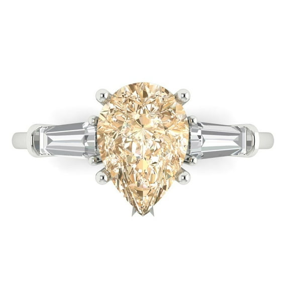 Clara Pucci 14K White Gold 2.5ct Morganite Three-Stone Ring for Women