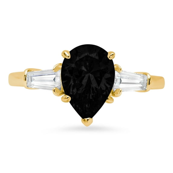 2.5 ct Pear Cut Natural Onyx 3 Stone 18K Yellow Gold Womens Engagement Ring