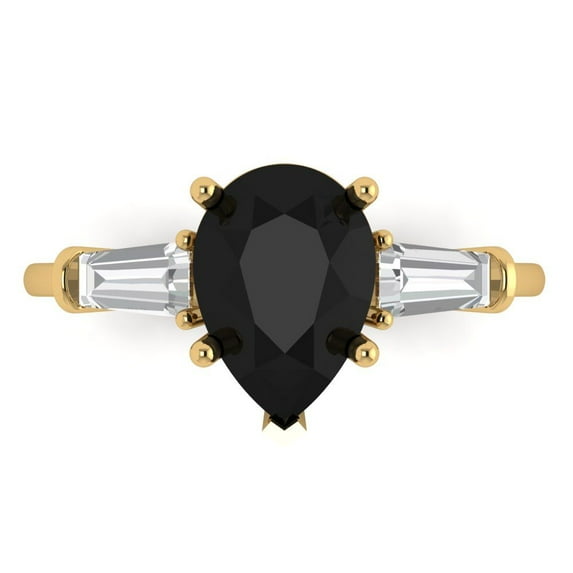 2.5 ct Pear Cut Natural Onyx Three-Stone Engagement Ring for Women in 18K Yellow Gold