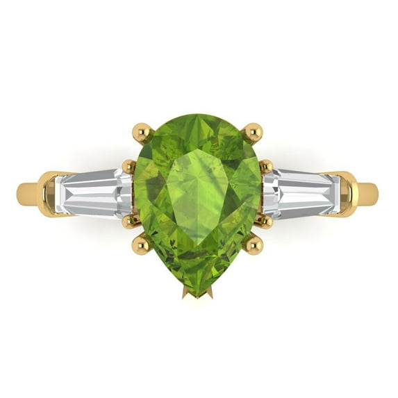 2.5 ct Pear Cut Natural Peridot 3 Stone 18K Yellow Gold Womens Engagement Ring