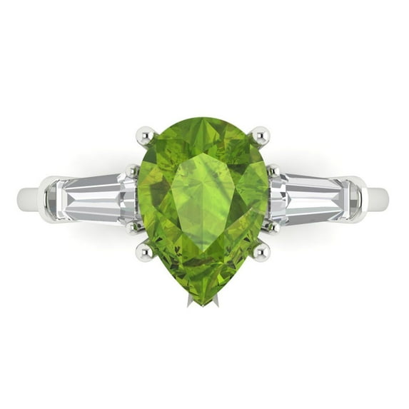Clara Pucci 14K White Gold 2.5ct Peridot Three-Stone Ring for Women