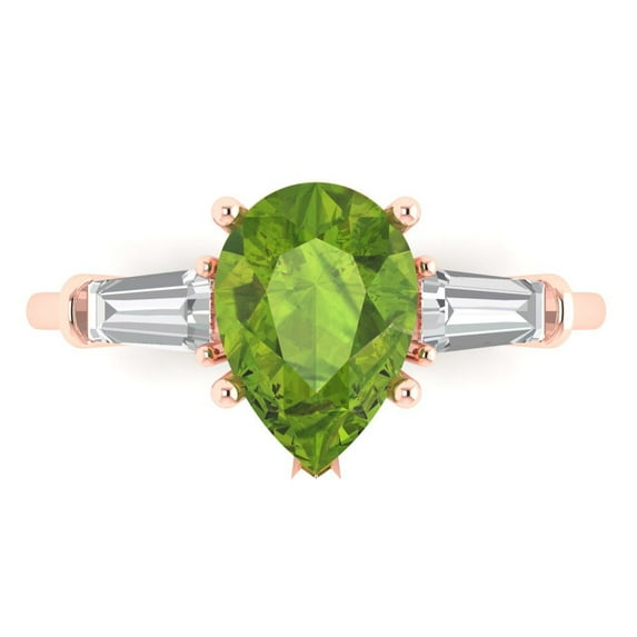 2.5 ct Pear Cut Natural Peridot Three-Stone Engagement Ring for Women in 18K Rose Gold