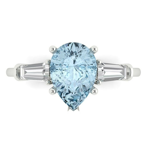2.5 ct Pear Cut Simulated Blue Diamond Three-Stone Engagement Ring for Women in 18K White Gold