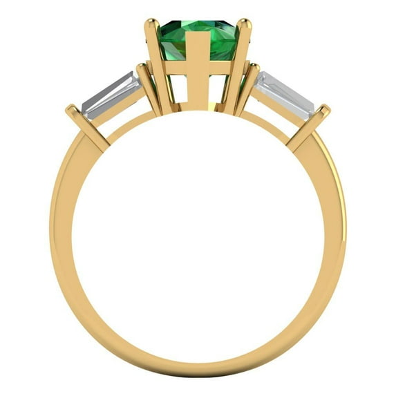 2.5 ct Pear Cut Simulated Emerald Three-Stone Engagement Ring for Women in 14K Yellow Gold