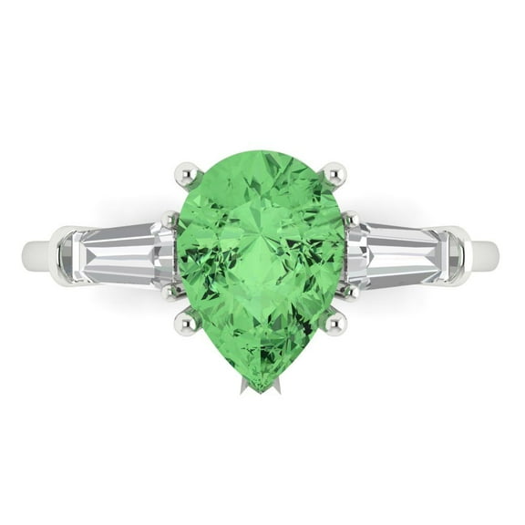 2.5 ctw 3 Stone Anniversary Ring for Women | Pear Cut Simulated Green Diamond | Hyperallergenic Solid 14K White Gold