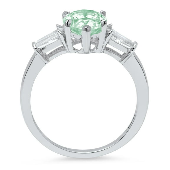 2.5 ct Pear Cut Simulated Green Diamond Three-Stone Engagement Ring for Women in 18K White Gold