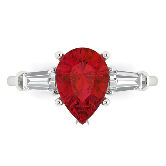 2.5 ctw 3 Stone Anniversary Ring for Women | Pear Cut Simulated Pink Tourmaline | Hyperallergenic Solid 18K White Gold