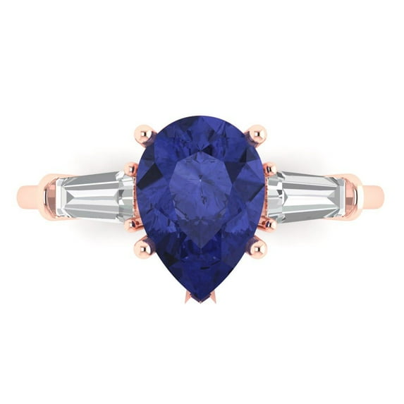 Clara Pucci 14K Rose Gold 2.5ct Tanzanite Three-Stone Ring for Women