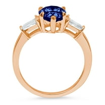 2.5 ct Pear Cut Simulated Tanzanite Three-Stone Engagement Ring for Women in 14K Rose Gold