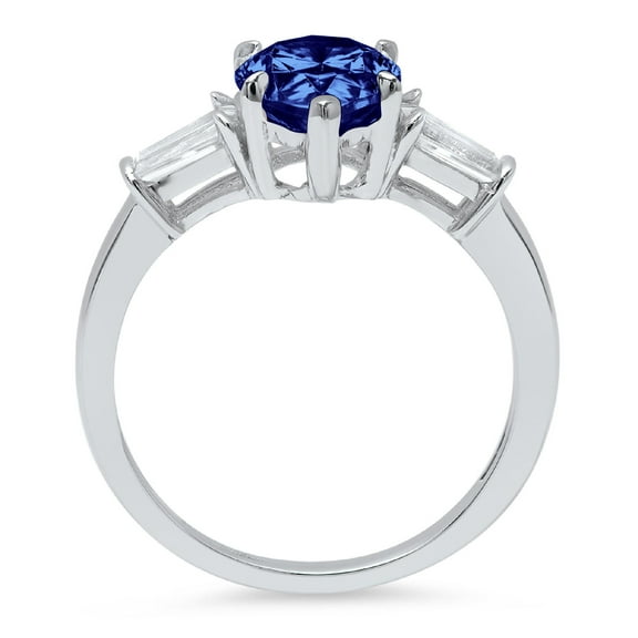 2.5 ct Pear Cut Simulated Tanzanite Three-Stone Engagement Ring for Women in 14K White Gold