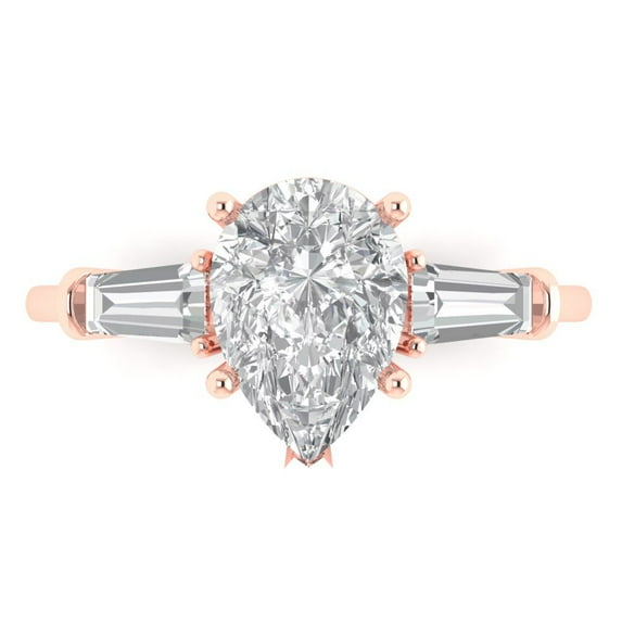 Clara Pucci 14K Rose Gold 2.5ct WhiteSapphire Three-Stone Ring for Women