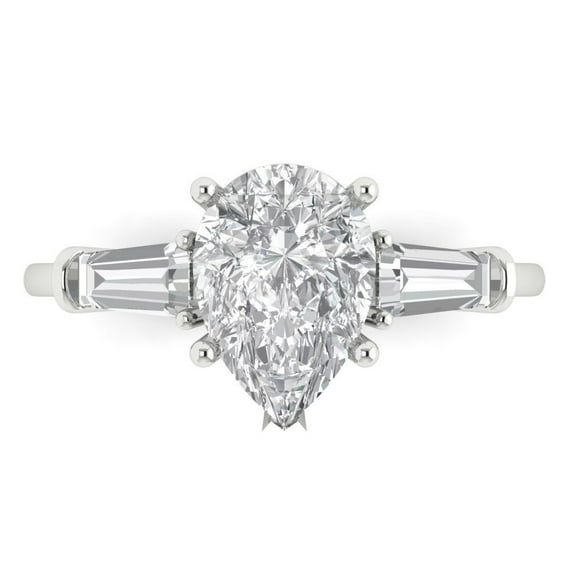 Clara Pucci 14K White Gold 2.5ct WhiteSapphire Three-Stone Ring for Women