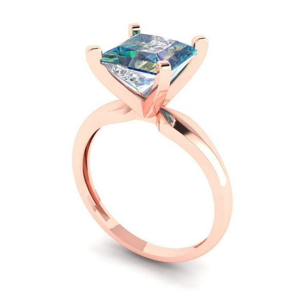2.5 ct Princess Cut Blue Moissanite Solitaire Engagement Ring for Women in 18K Rose Gold