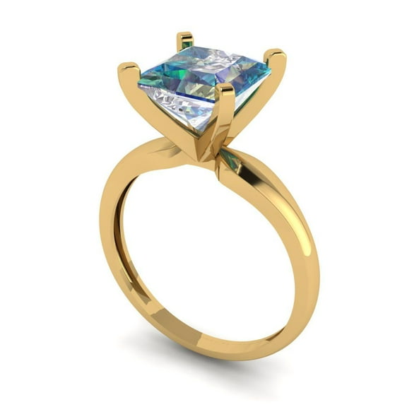 2.5 ct Princess Cut Blue Moissanite Solitaire Engagement Ring for Women in 18K Yellow Gold