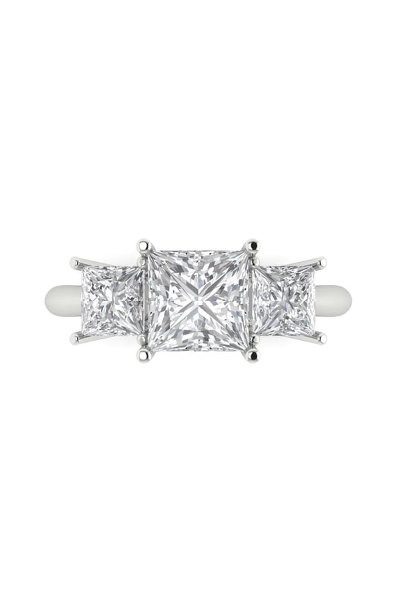 2.5 ctw 3 Stone Anniversary Ring for Women | Princess Cut Moissanite | Hyperallergenic Solid 14K White Gold