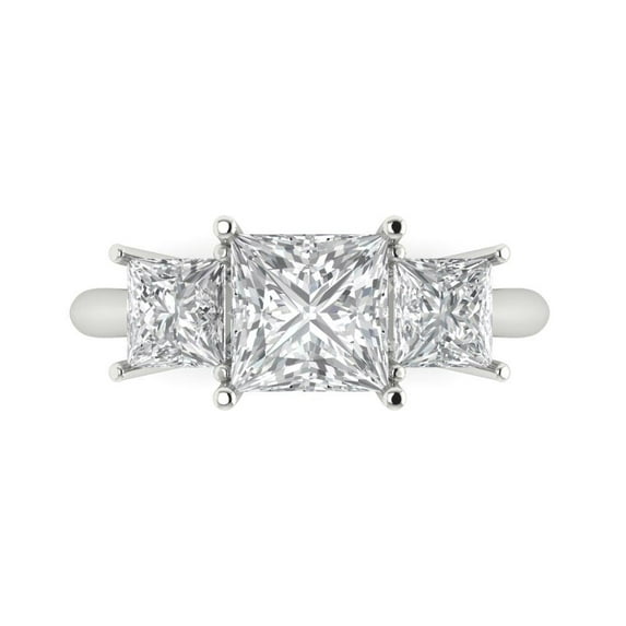 2.5 ctw 3 Stone Anniversary Ring for Women | Princess Cut Moissanite | Hyperallergenic Solid 18K White Gold