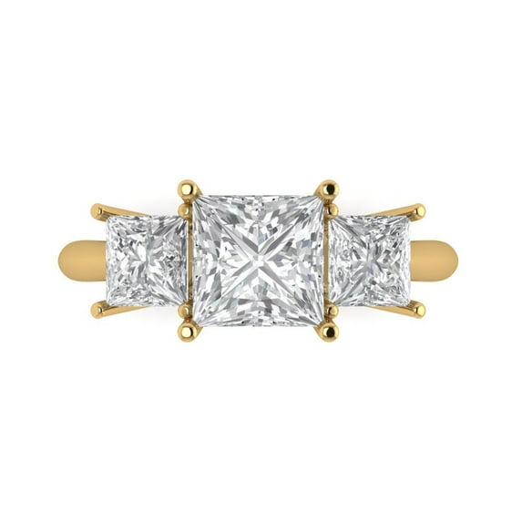 2.5 ctw 3 Stone Anniversary Ring for Women | Princess Cut Moissanite | Hyperallergenic Solid 18K Yellow Gold
