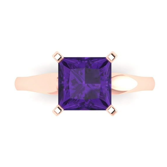 2.5 ctw Solitaire Anniversary Ring for Women | Princess Cut Natural Amethyst | Hyperallergenic Solid 14K Rose Gold